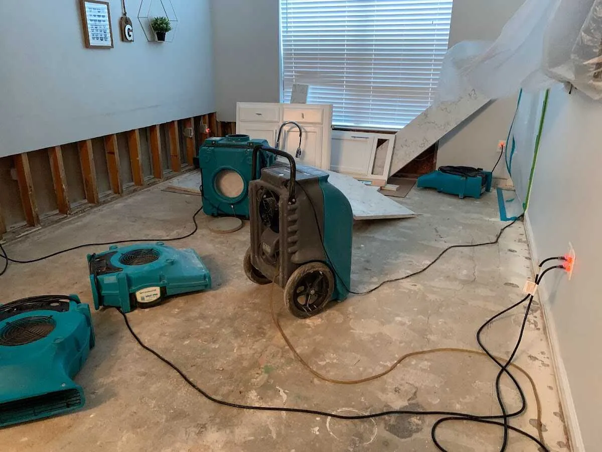 Dehumidifier in flood-cut room for Water Damage Restoration in New Albany